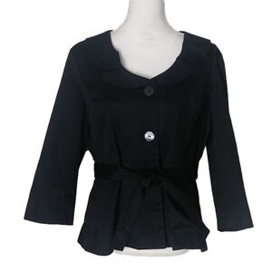Sandro Sportswear Black Round Collar Scoop 3/4 Sleeve Button Down Blazer Jacket